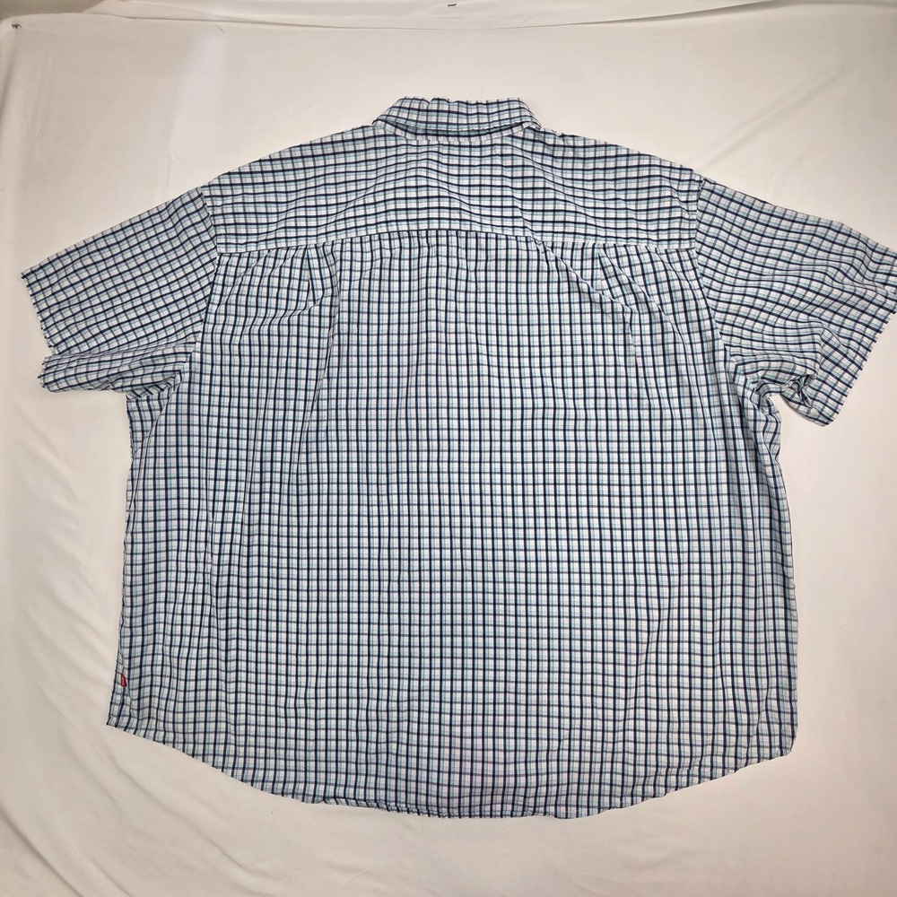 IZOD Mens Short Sleeve Plaid Poplin Button Down Shirt 4XL Blue White Casual